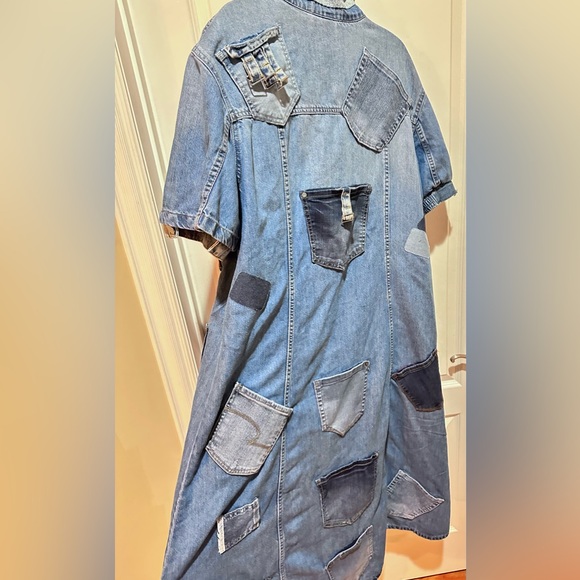 Upcycled denim pocket Patchwork Denim jacket Dress size XL - Picture 3 of 4